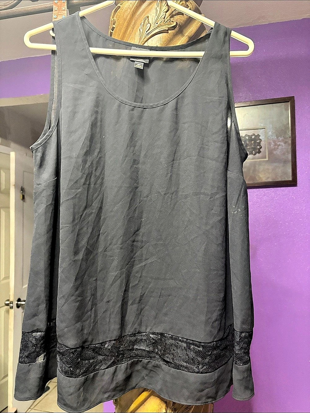 Worthington Lace Hem Tank Top in Black Size 0X Like New